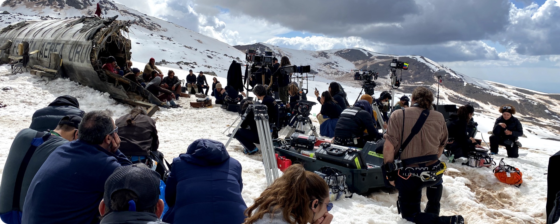 A global film production crew on location
